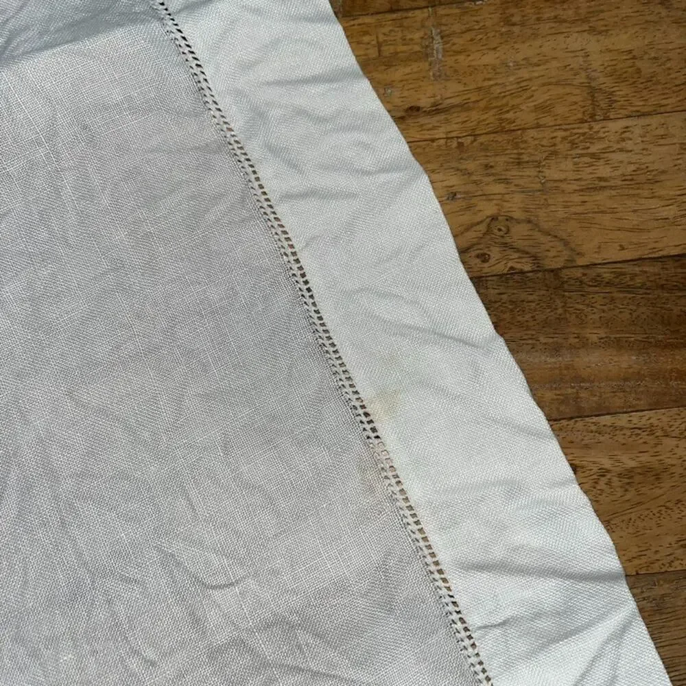 White Linen Tablecloth 49 x 52 in Delicate Cutwork & Hand-Done Drawnwork
